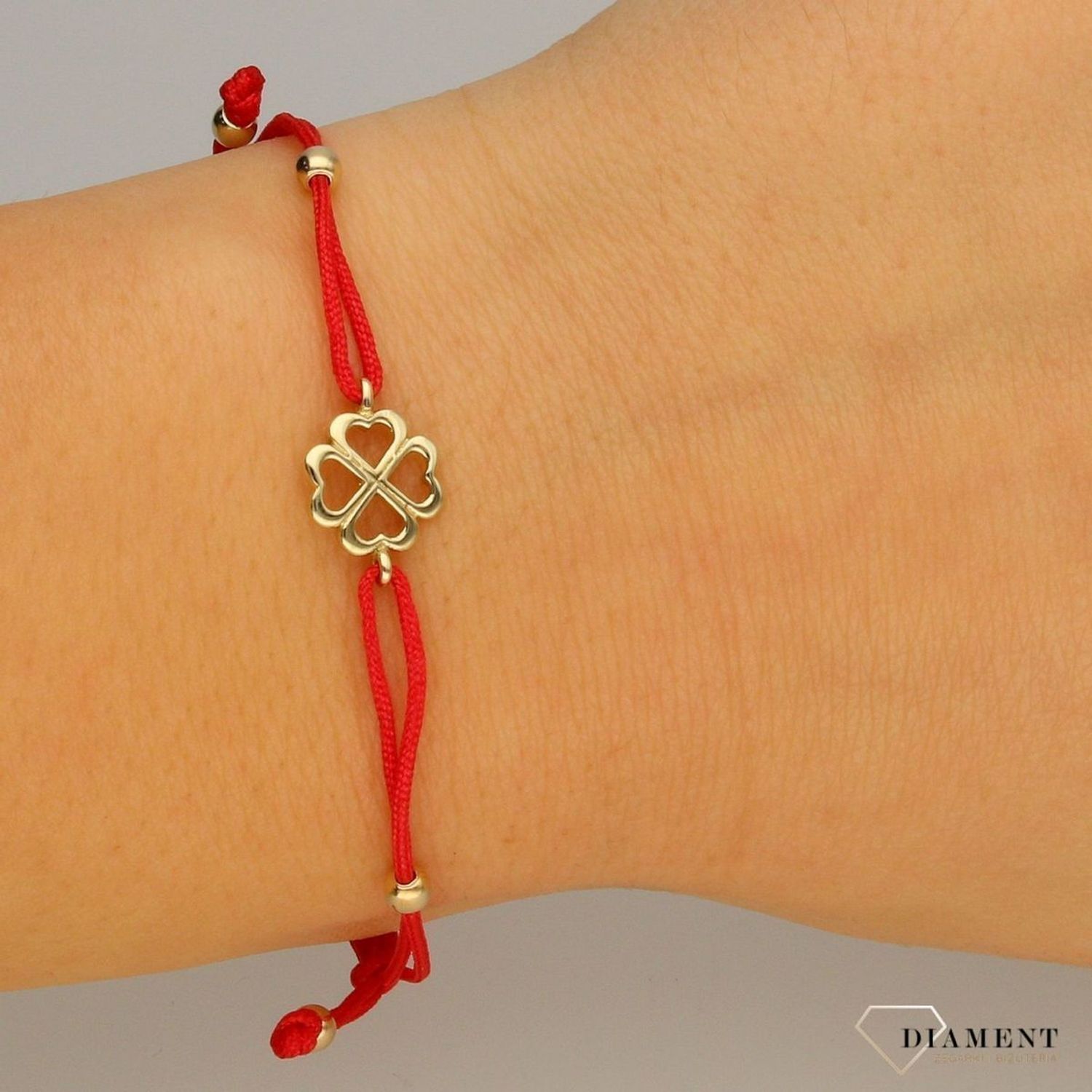 Bransoletka na sznurku 585 złota koniczynka BR 1885 585 ✓Bransoletki Damskie ze złota próby 585, (3).jpg